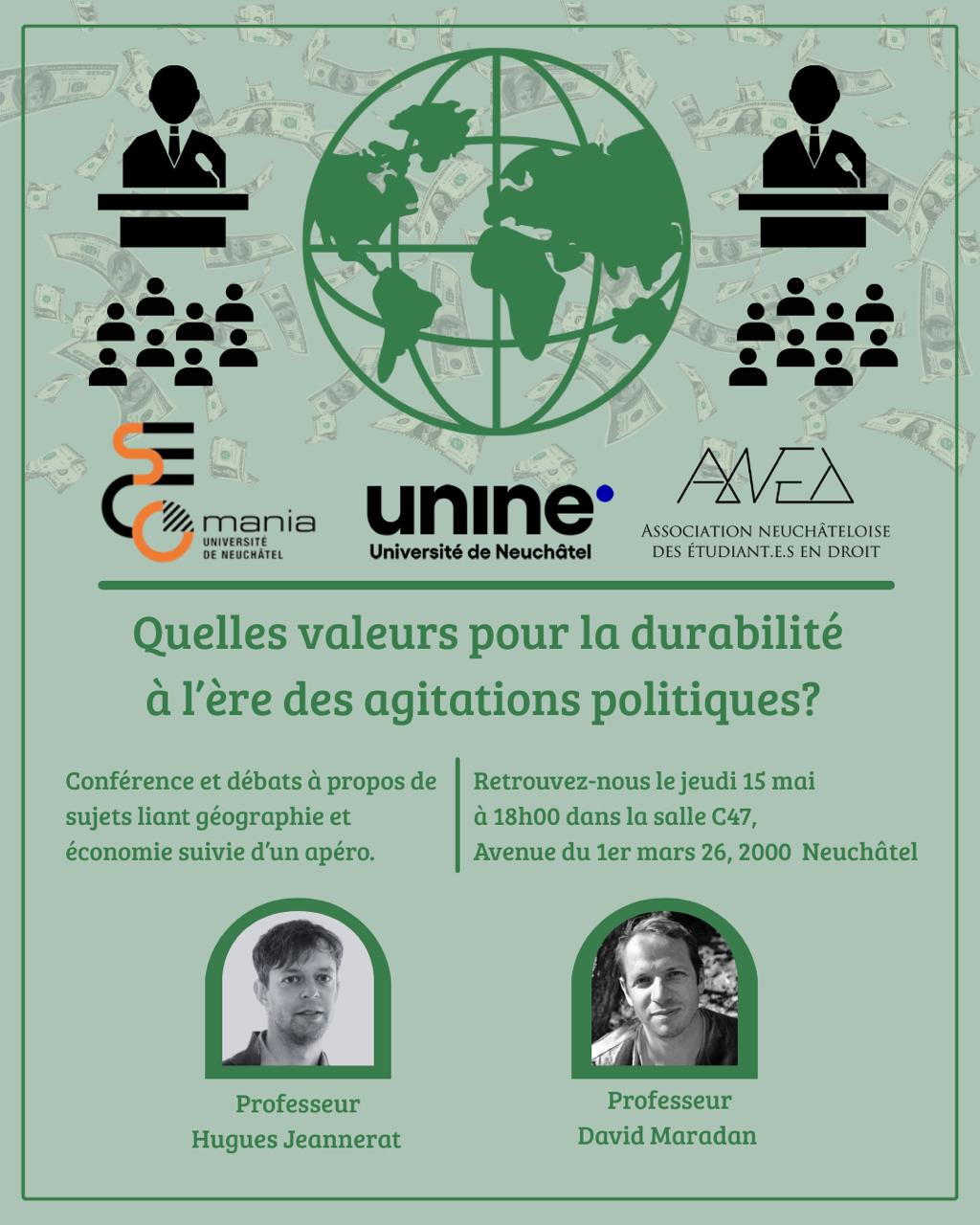  Conférence: "Quelles valeurs pour la durabilité à l'ère des agitations politiques?"